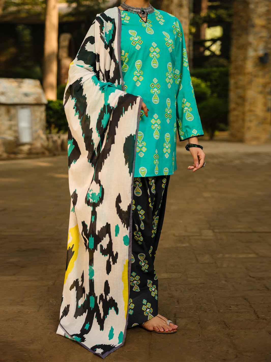 Turquoise Lawn 3Pc Stitched - ALP-3PS-2290