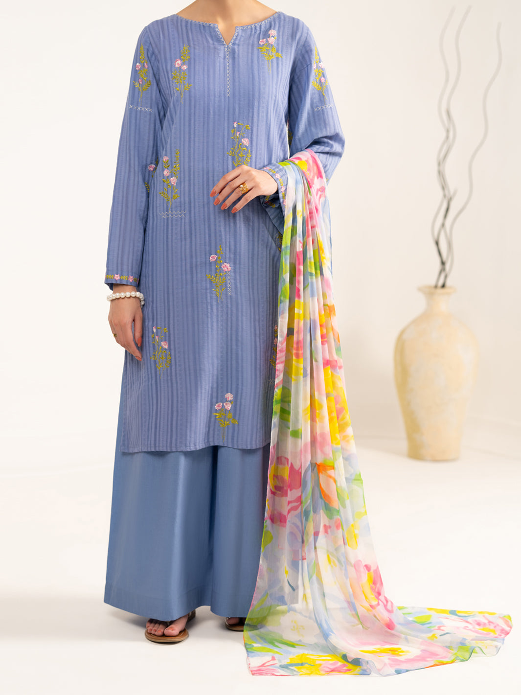 Blue Cotton Dobby 3Pc Stitched - ALP-3PS-2324