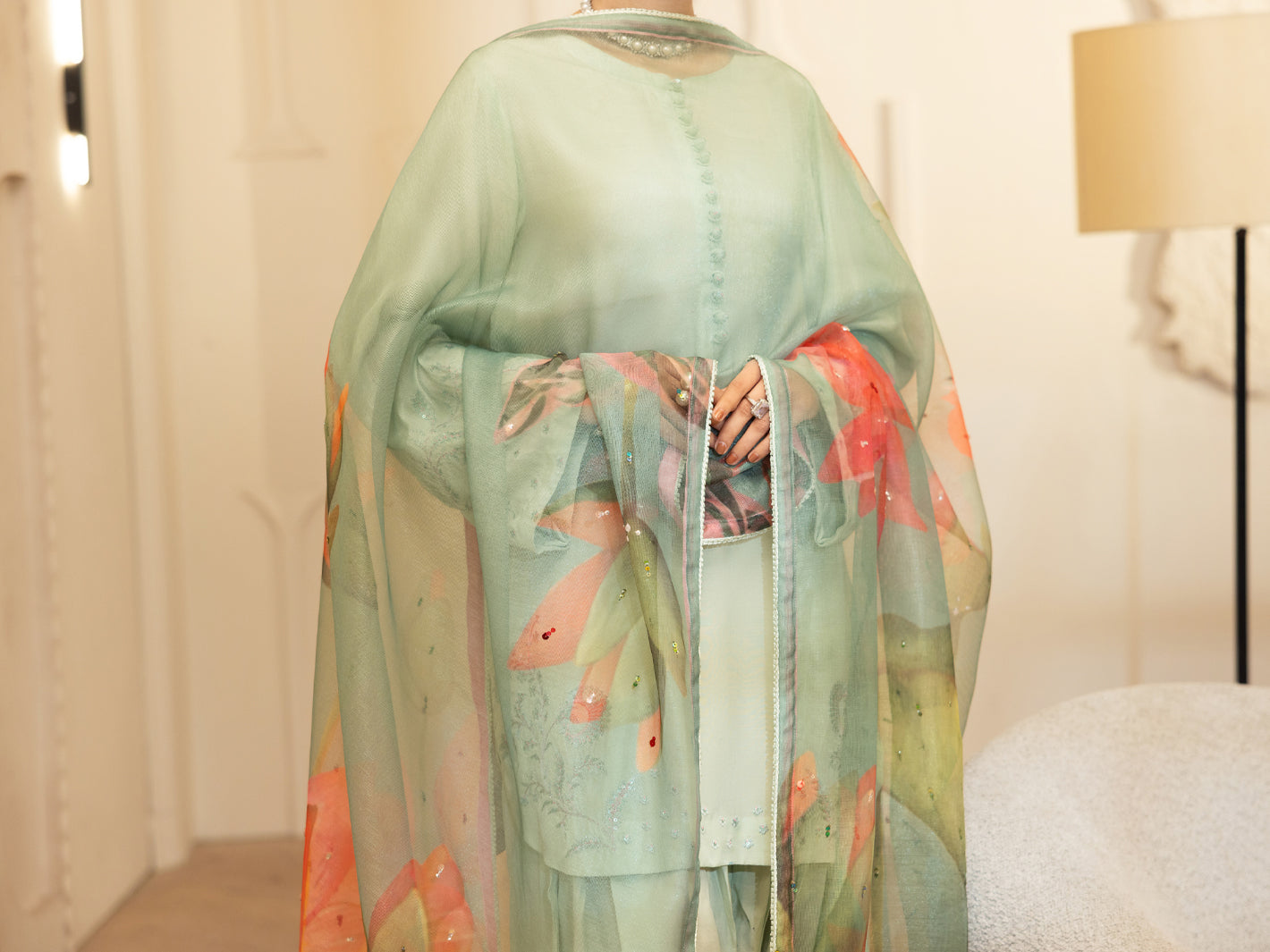 Light Green Viscose Sheesha Silk Stitched 3PC - ALP-3PS-2368