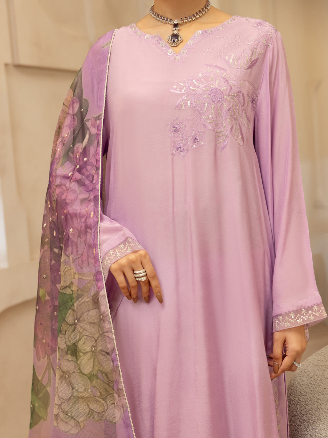 Lilac Sheesha Silk Stitched 3PC - ALP-3PS-2369
