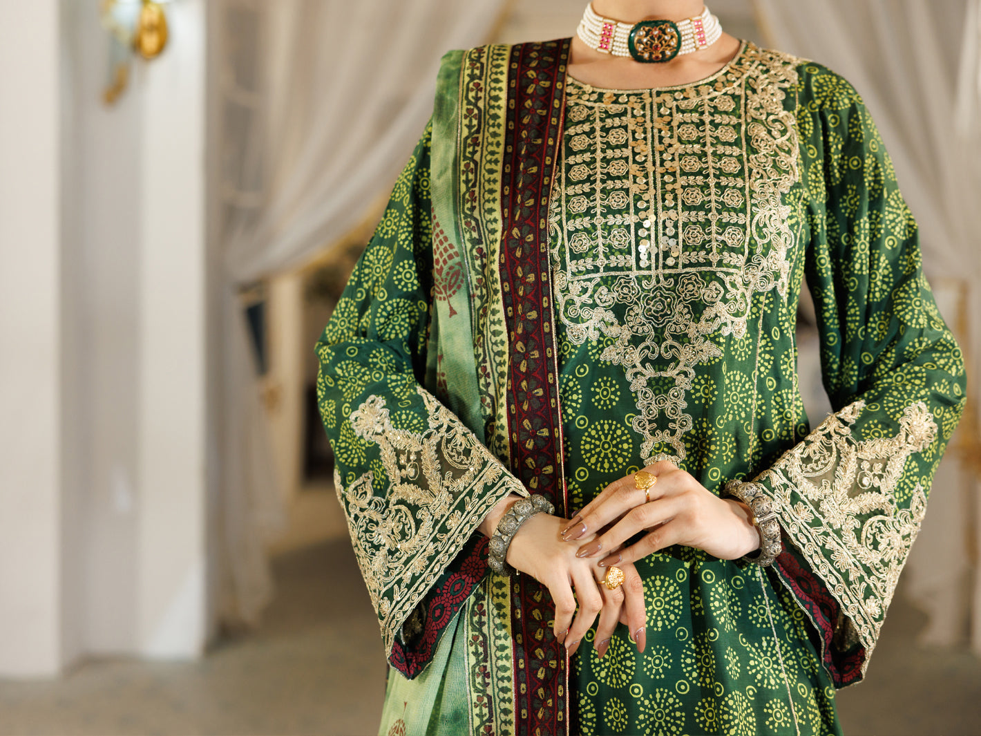 Green Thai Silk Stitched 3Pc - ALP-3PS-2382
