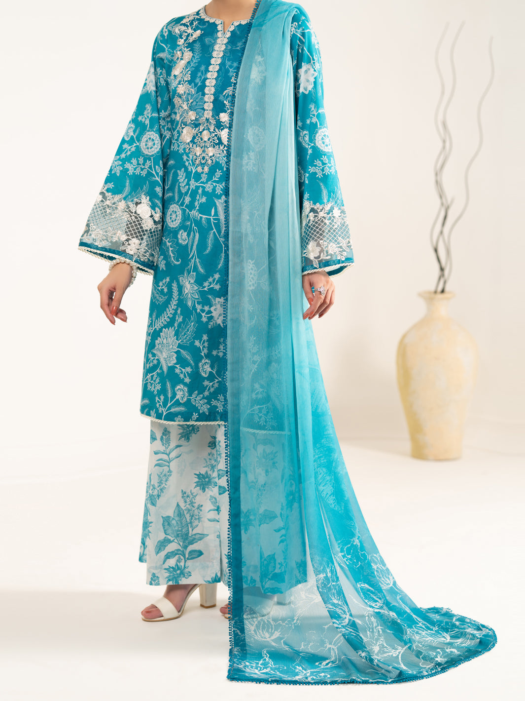 Aqua Blue Lawn 3Pc Unstitched - ALP-3PS-2404