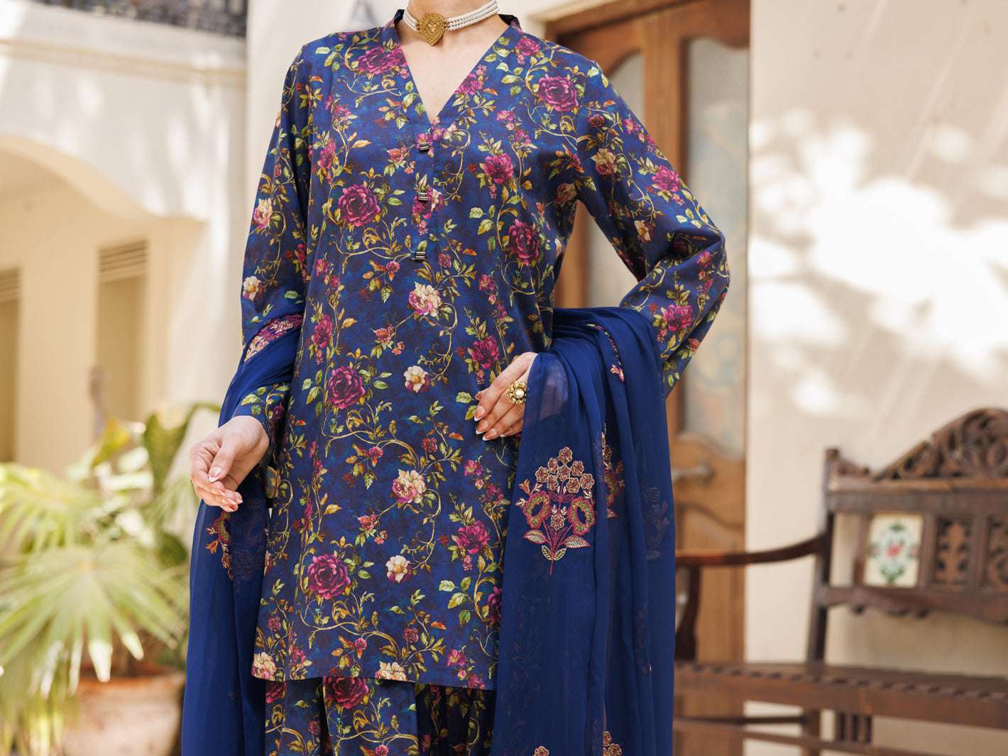 Blue Lawn Stitched 3PC - ALP-3PS-2595