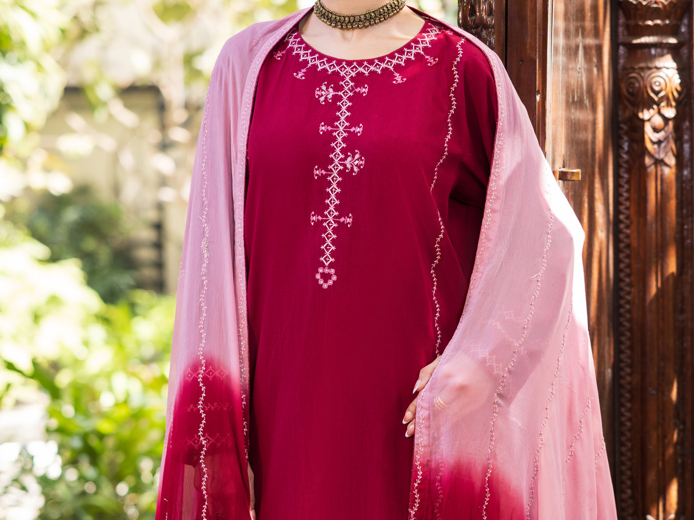 Maroon Cotton Stitched 3Pc - ALP-3PS-2599