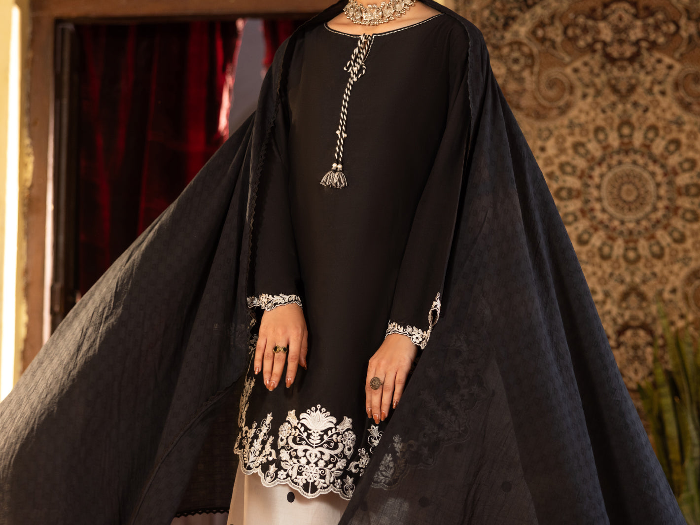 Black & White Cotton Stitched 3 Piece - ALP-3PS-2636