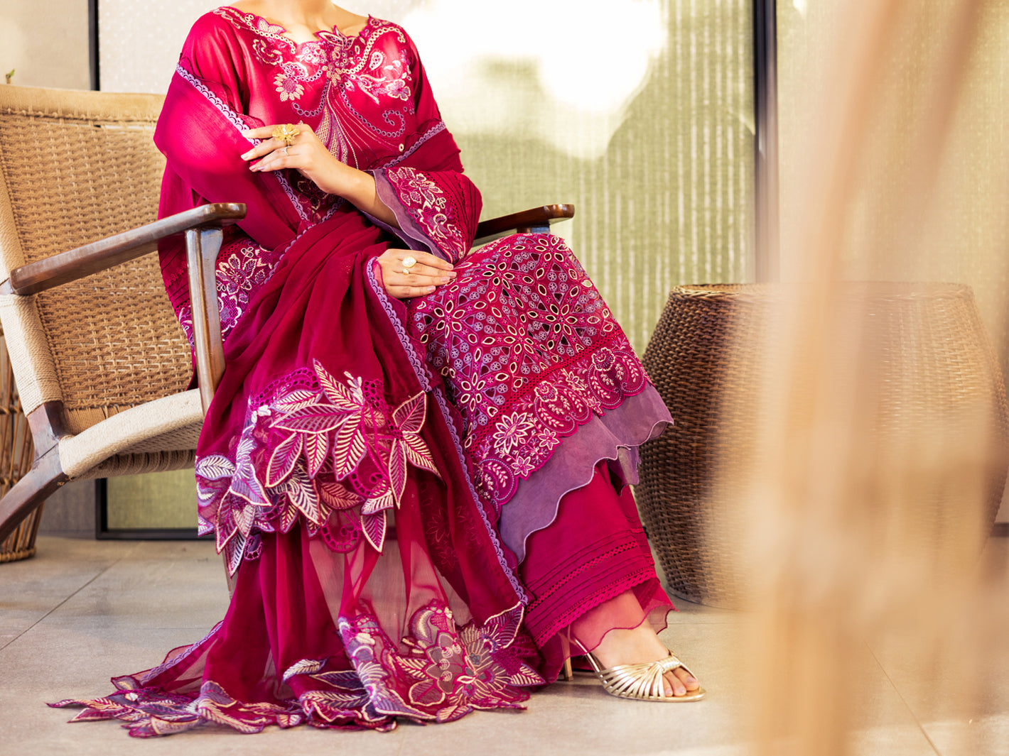 Fuchsia Cotton Stitched 3Pc - ALP-3PS-2644