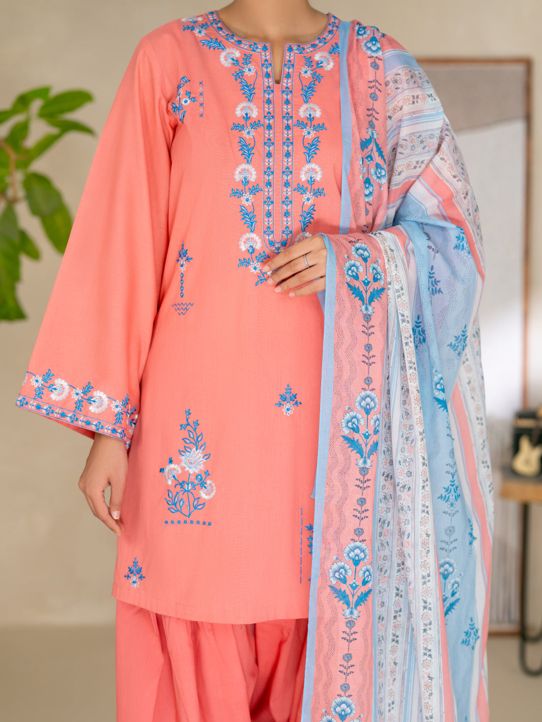 Peach Dyed Lawn Unstitched 3Pc - ALP-3PS-2687