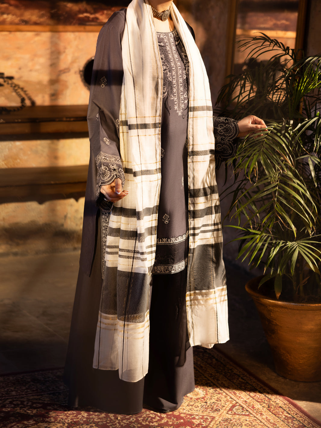 Grey Cotton Unstitched 3PC - ALP-3PS-2720