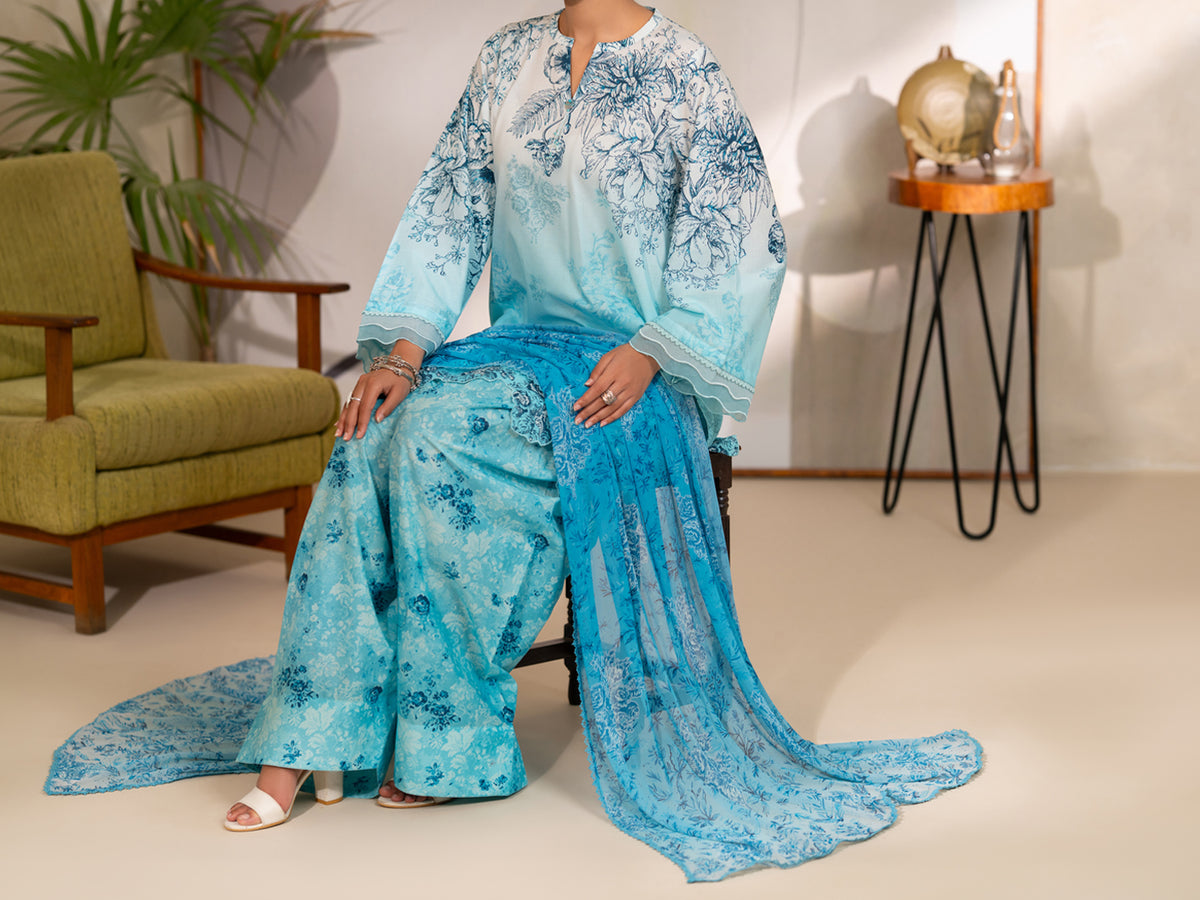Blue Swiss Jacquard Unstitched 3PC - ALP-3PS-2730