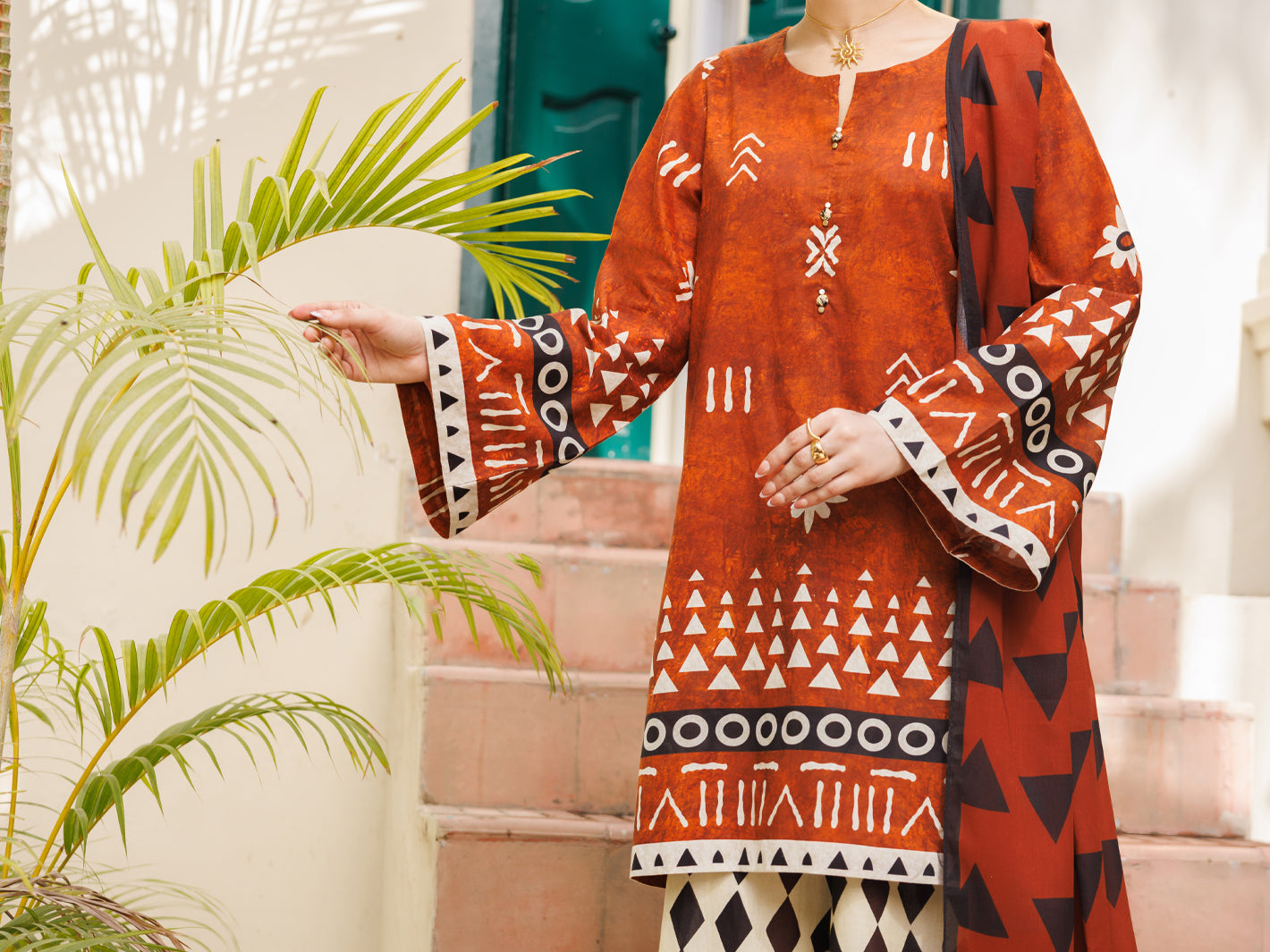 Rust Cotton 3Pc Stitched - ALP-3PS-2818