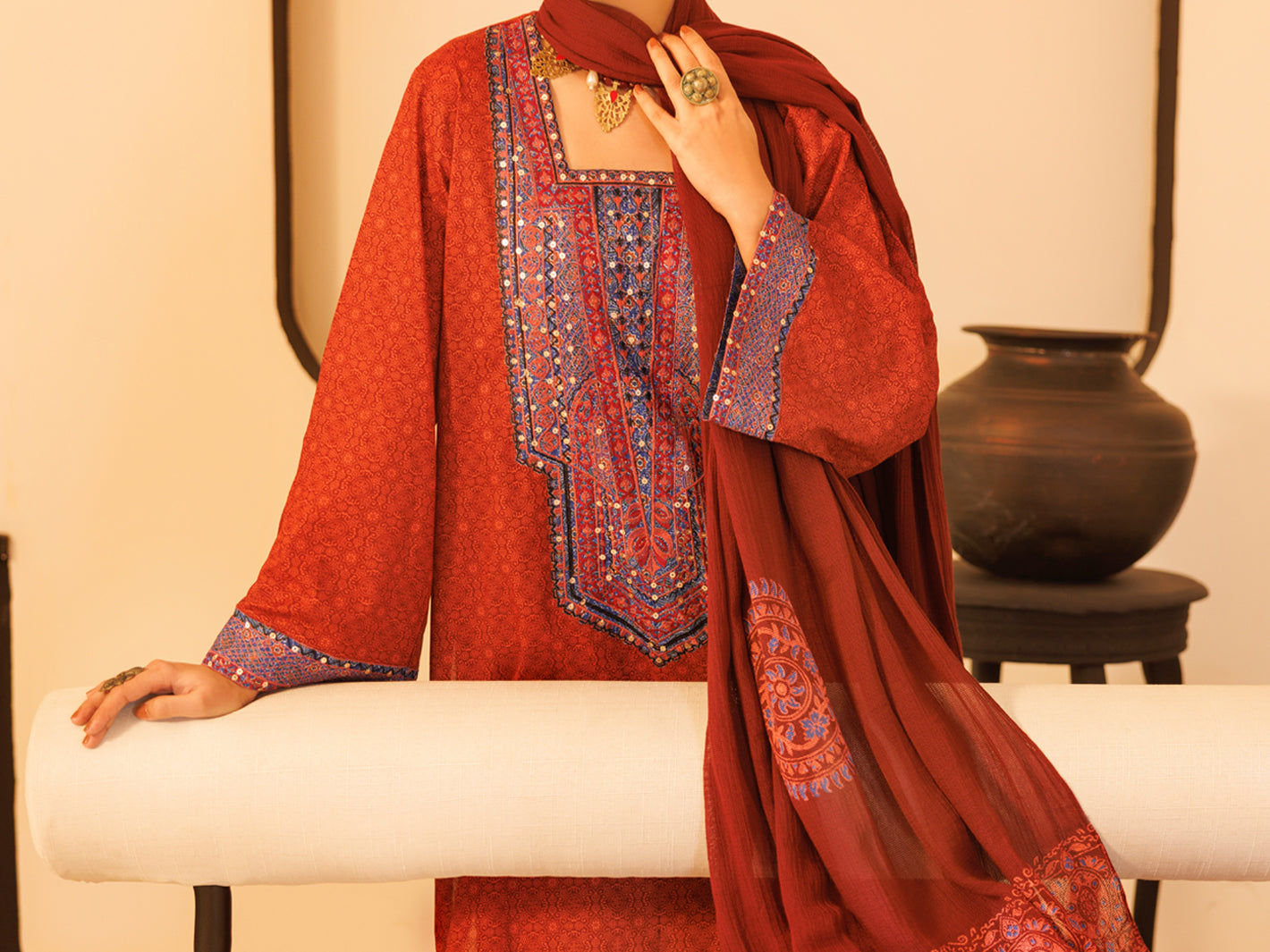 Maroon Lawn Stitched 2Pc - ALP-2PS-LKS-2336B