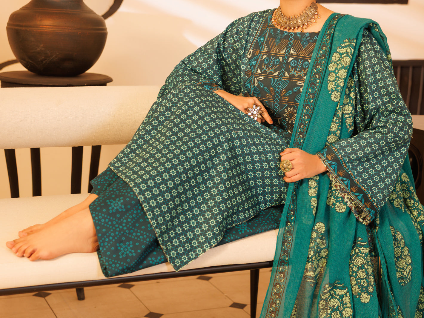 Teal Lawn Stitched 2Pc - ALP-2PS-LKS-2337B