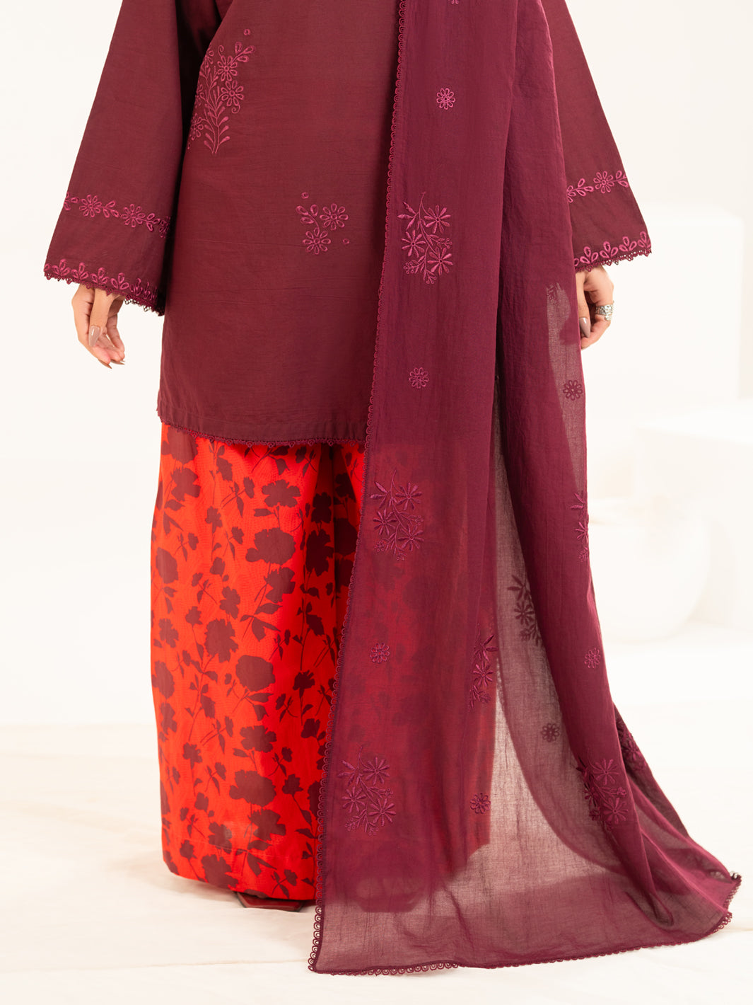 Purple Lawn Embroidered Dupatta - Women Stole | ALMIRAH