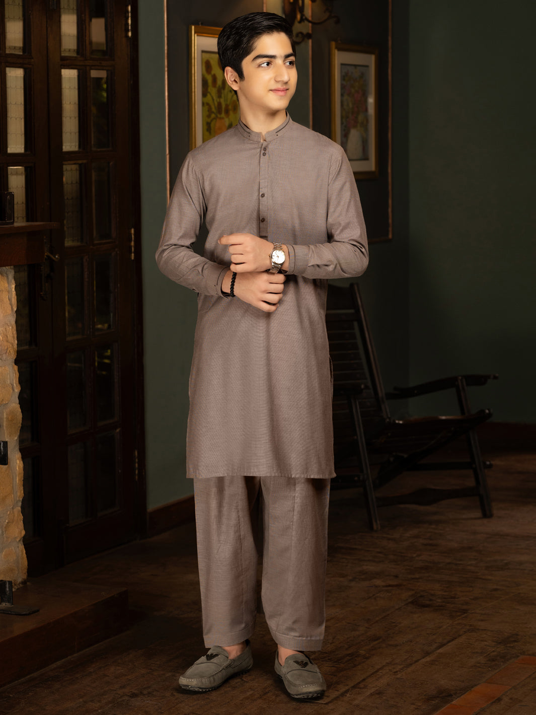Brown Blended Kameez Shalwar - ALT-KS-073