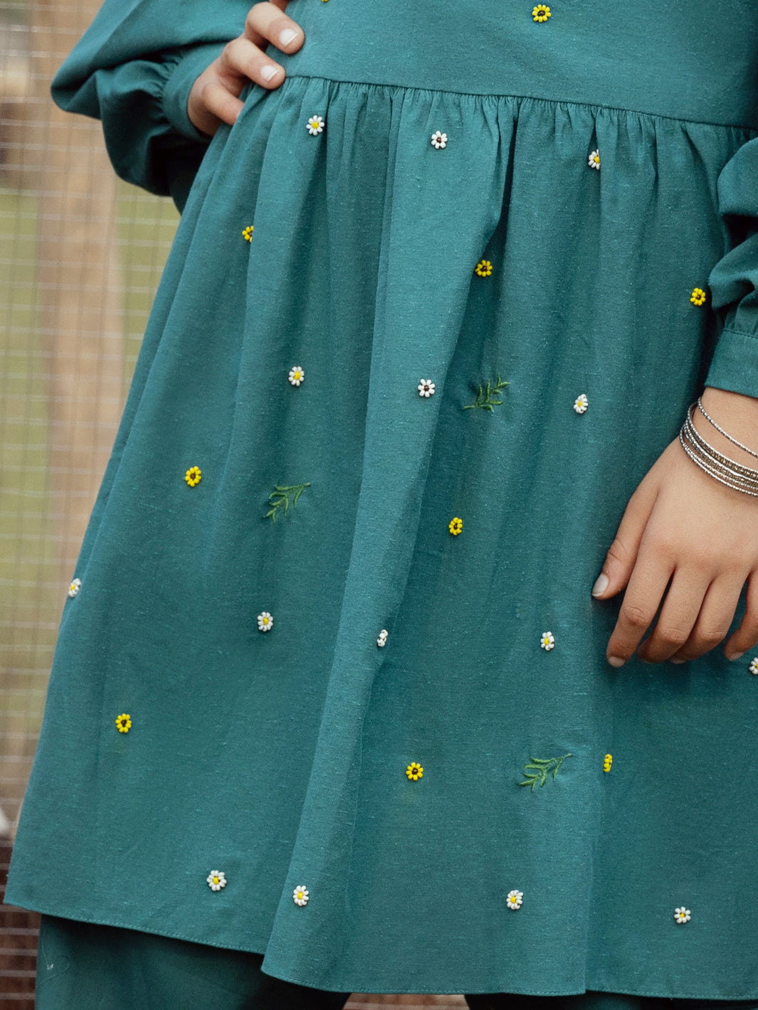 Teal Karandi Kurti - ALT-LK-1062