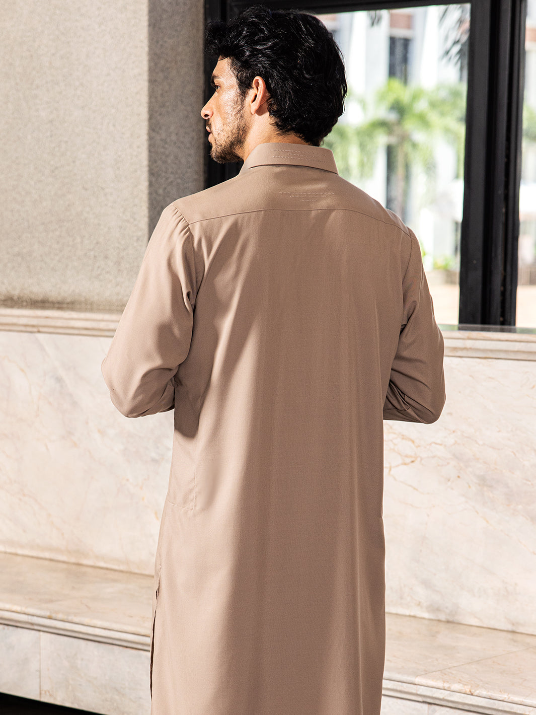 Sand Brown Blended Kameez Shalwar - ALWA-KS-416 - Almirah Online