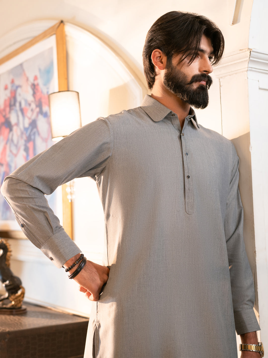Grey Cut & Sew Kameez Shalwar - ALWA-KS-625