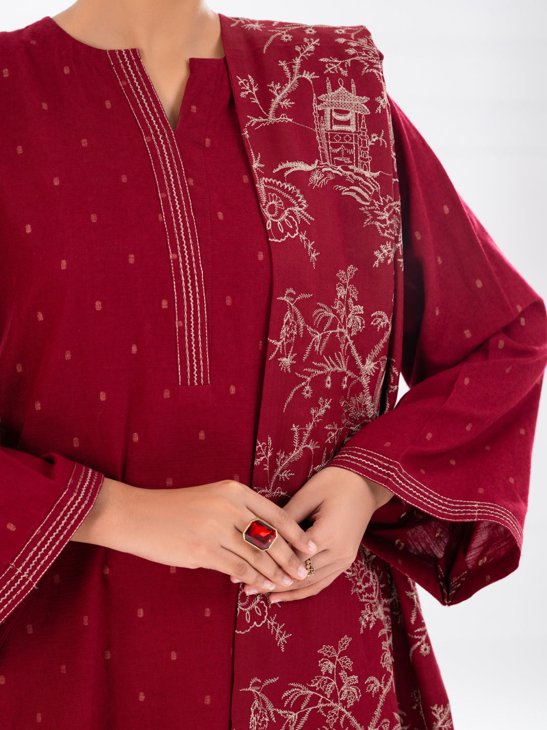 Maroon Dobby 3Pc Unstitched - AWP-3PS-696