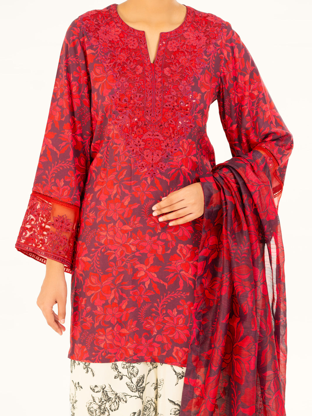 Red Viscose 3Pc Stitched - AWP-3PS-752