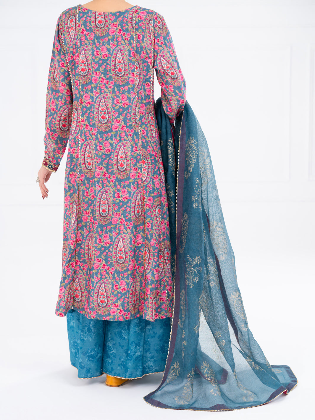 Teal Poly-Raw Silk 3Pc Stitched - AWP-3PS-756