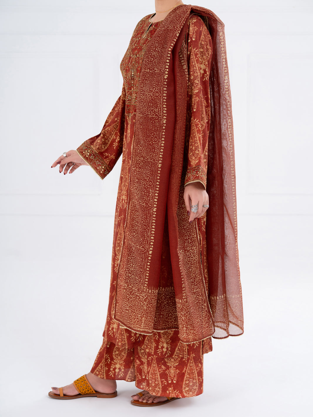 Brown Poly-Raw Silk 3Pc Stitched - AWP-3PS-757