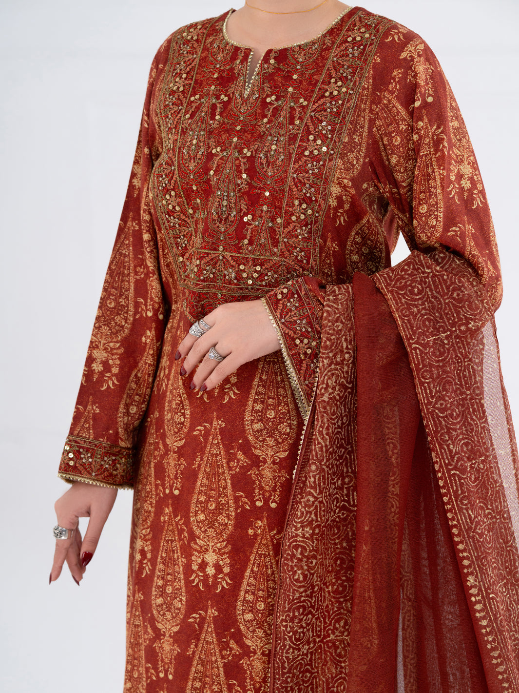 Brown Poly-Raw Silk 3Pc Stitched - AWP-3PS-757