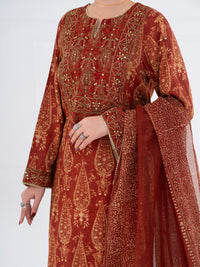 Brown Poly-Raw Silk 3Pc Stitched - AWP-3PS-757