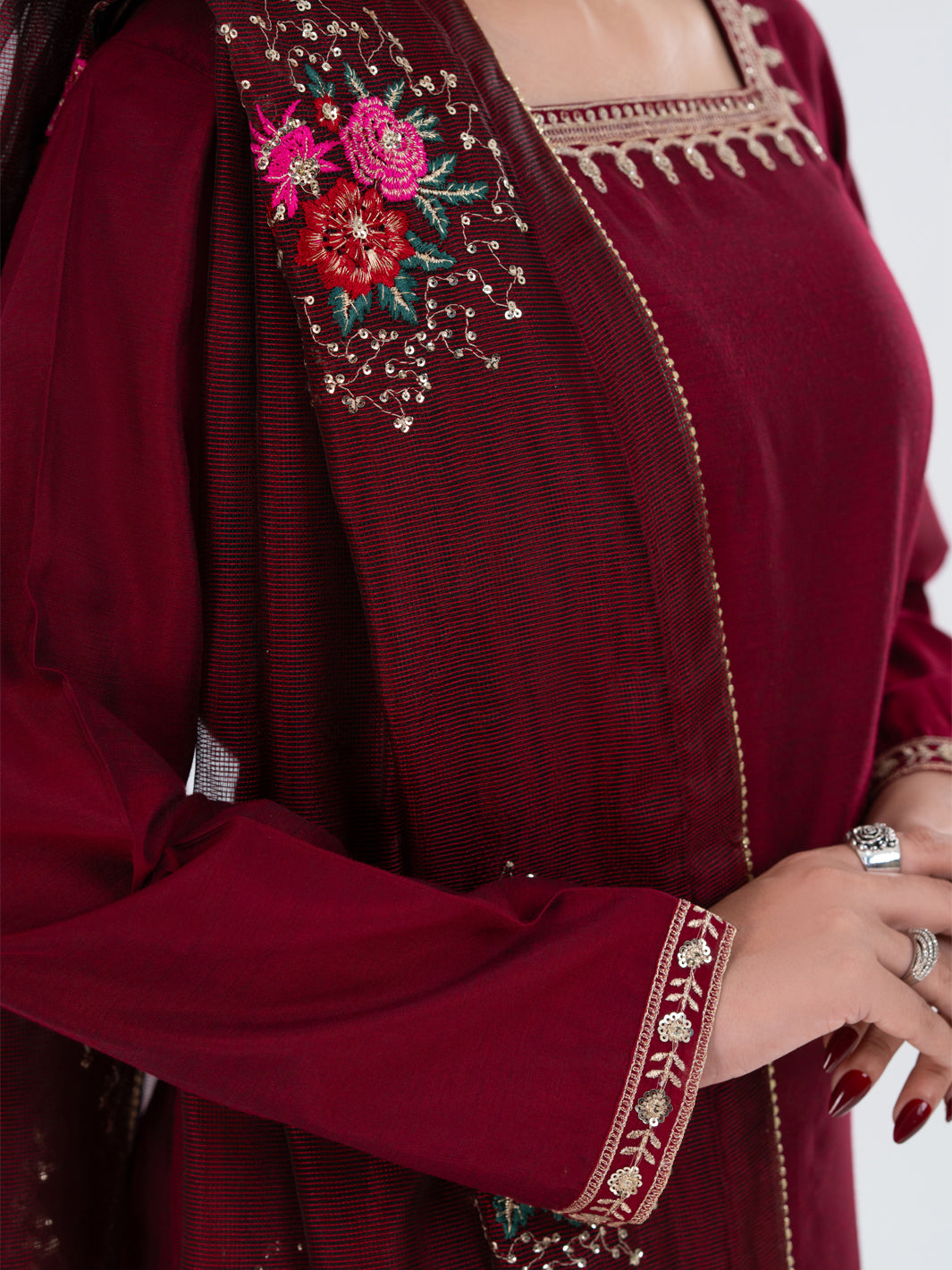 Maroon Yarn Dyed 3Pc Stitched - AWP-3PS-759