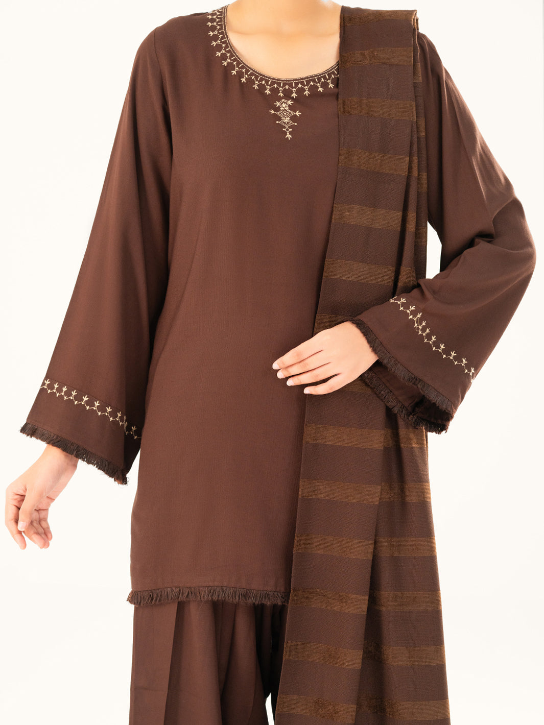 Dark Brown Viscose Karandi Dyed 3Pc Stitched - AWP-3PS-761