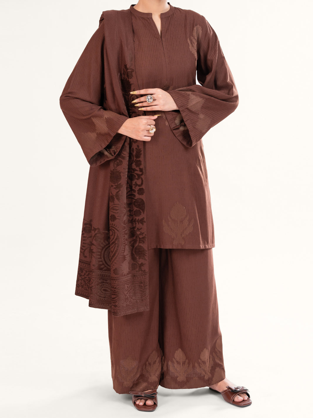 Brown Velvet Stripe 3Pc Stitched - AWP-3PS-764