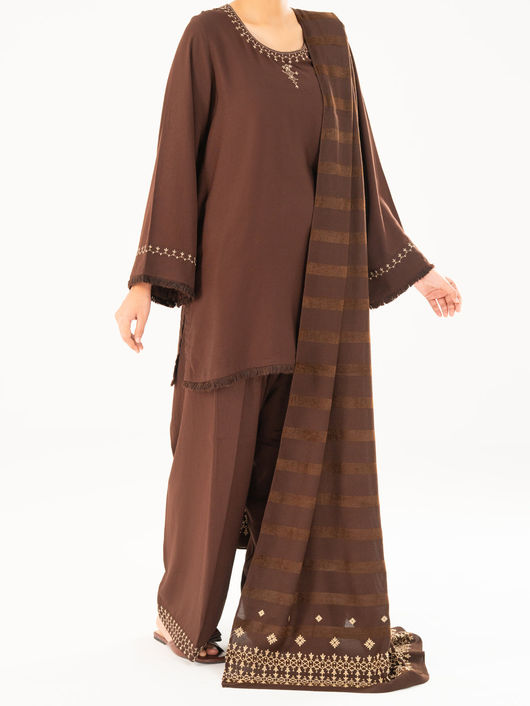 Brown Velvet Stripe 3Pc Stitched - AWP-3PS-764