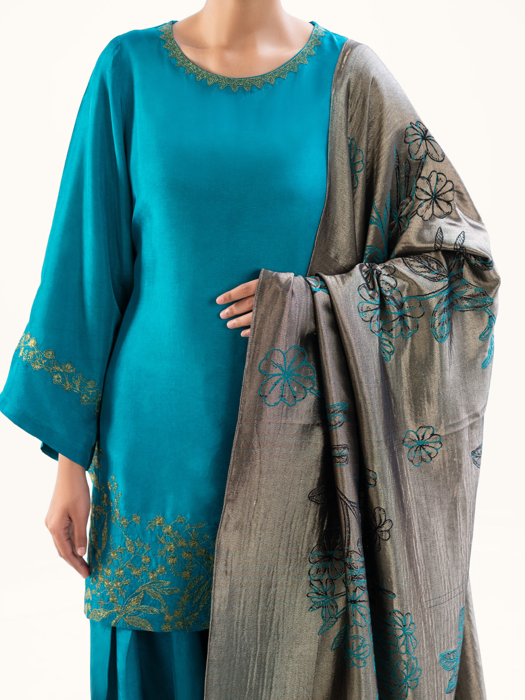 Turquoise Taffeta Silk 3Pc Stitched - AWP-3PS-776