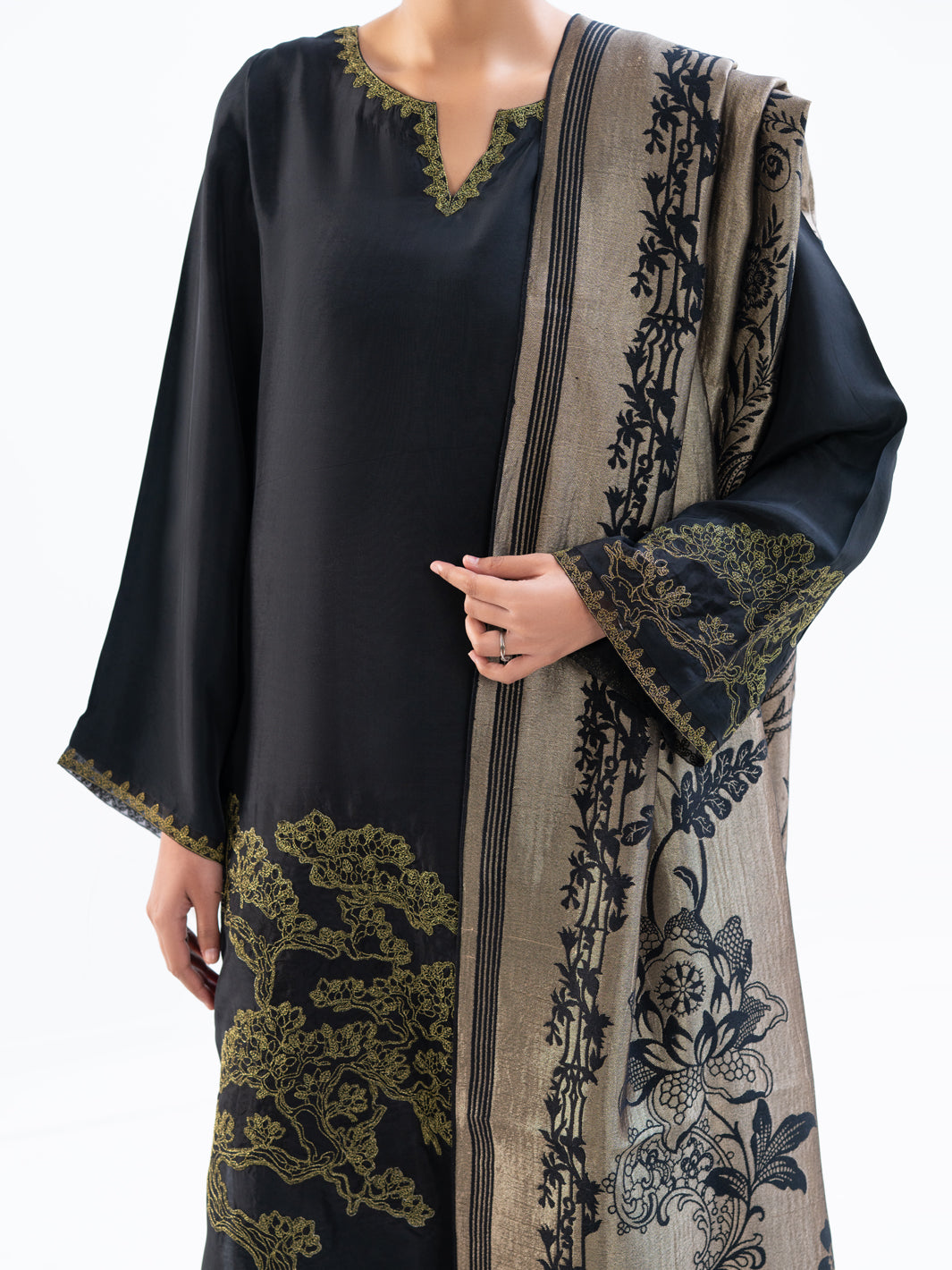 Black Taffeta Silk 3Pc Unstitched - AWP-3PS-777