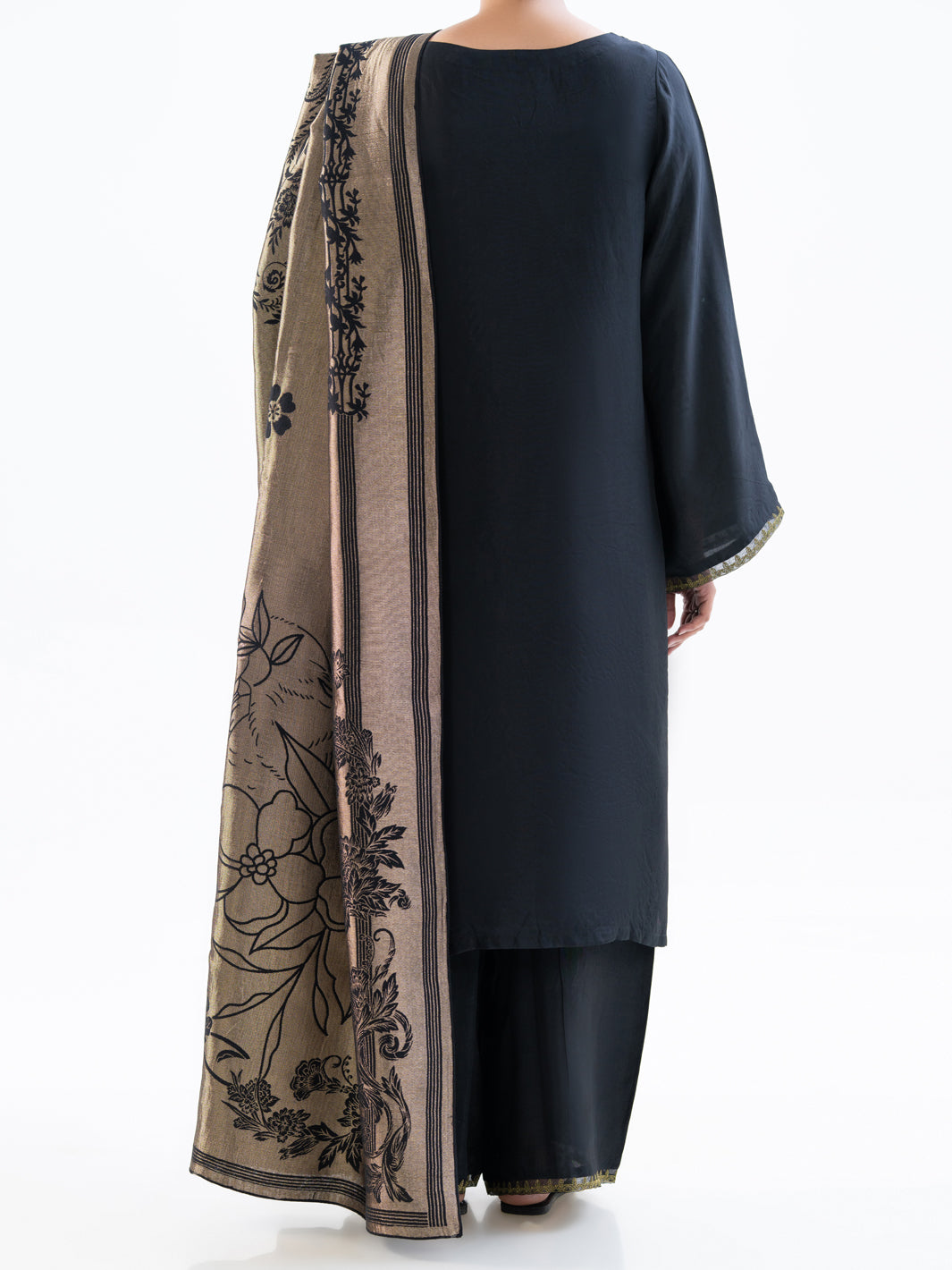 Black Taffeta Silk 3Pc Unstitched - AWP-3PS-777