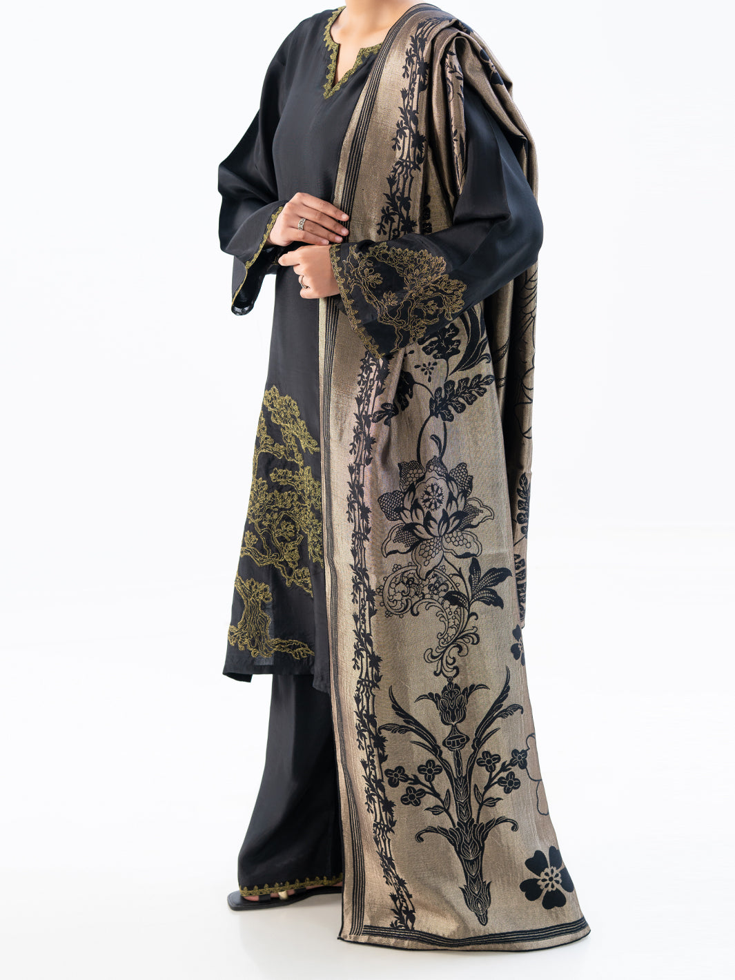 Black Taffeta Silk 3Pc Unstitched - AWP-3PS-777