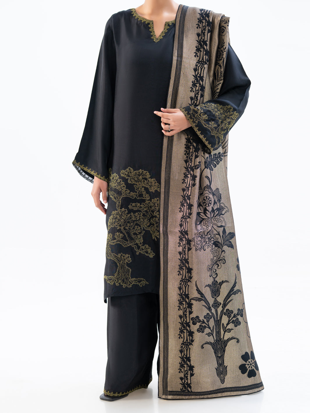 Black Taffeta Silk 3Pc Unstitched - AWP-3PS-777