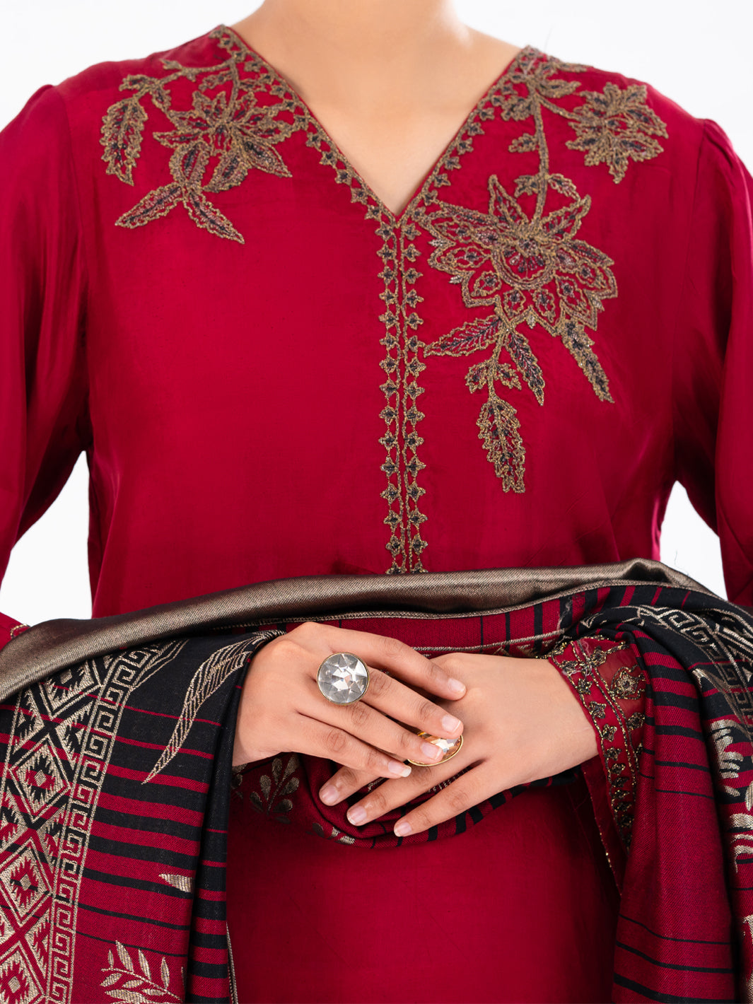 Red Taffeta Silk 3Pc Unstitched - AWP-3PS-778