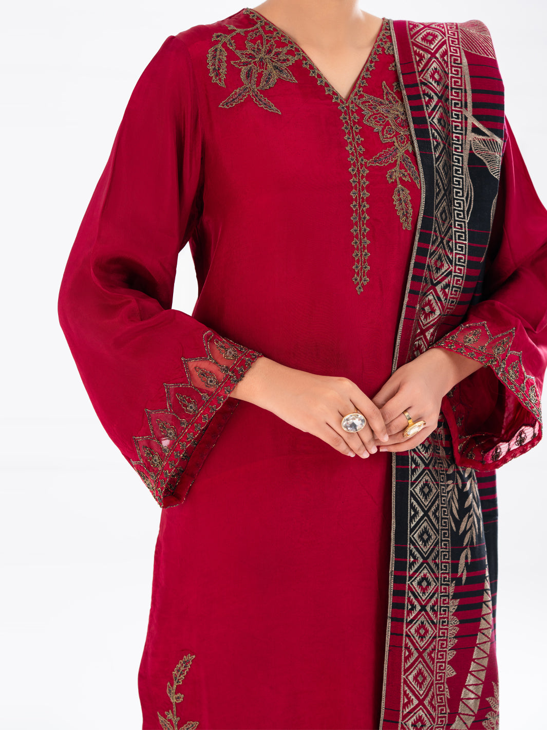 Red Taffeta Silk 3Pc Unstitched - AWP-3PS-778