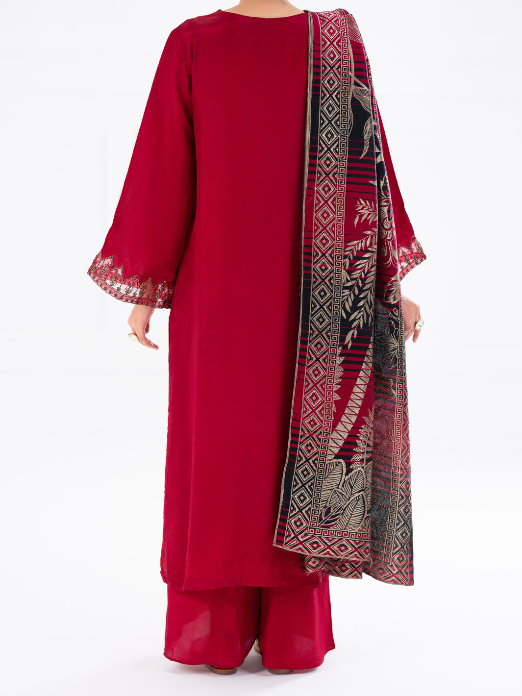 Red Taffeta Silk 3Pc Unstitched - AWP-3PS-778