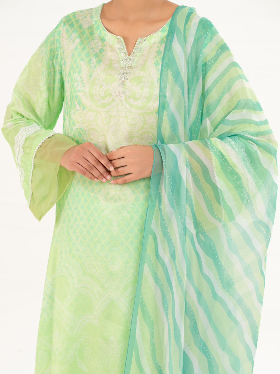 Light Green Thai Silk 3Pc Stitched - AWP-3PS-782