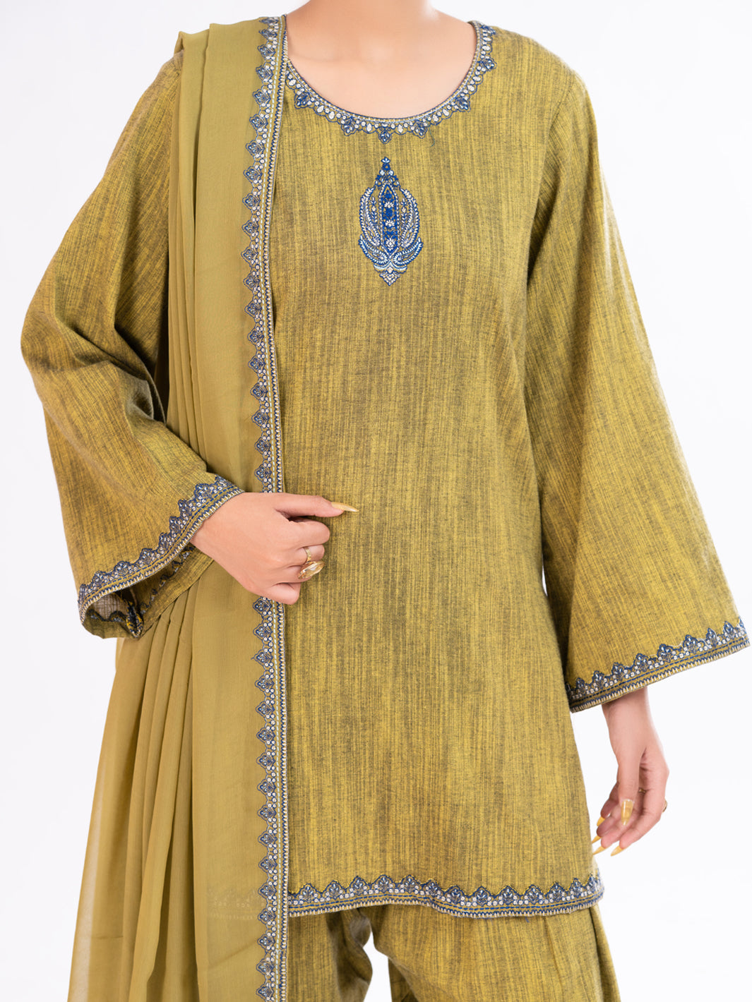 Mehndi Green Yarn Dyed 3Pc Stitched - AWP-3PS-786