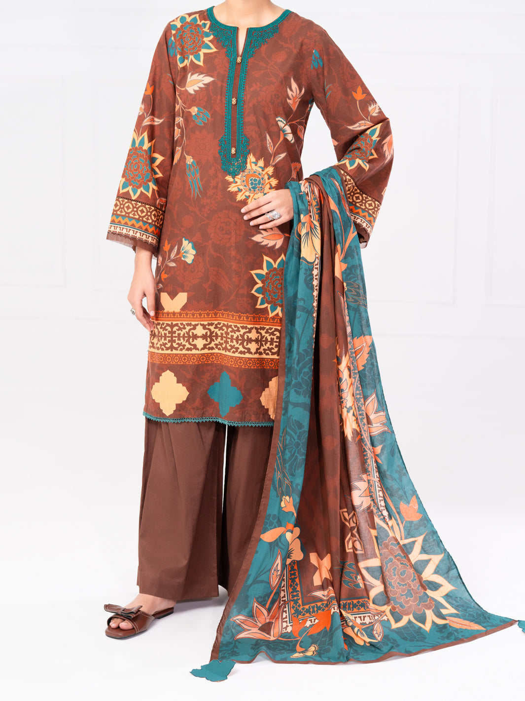 Brown Cambric 3Pc Unstitched - AWP-3PS-788