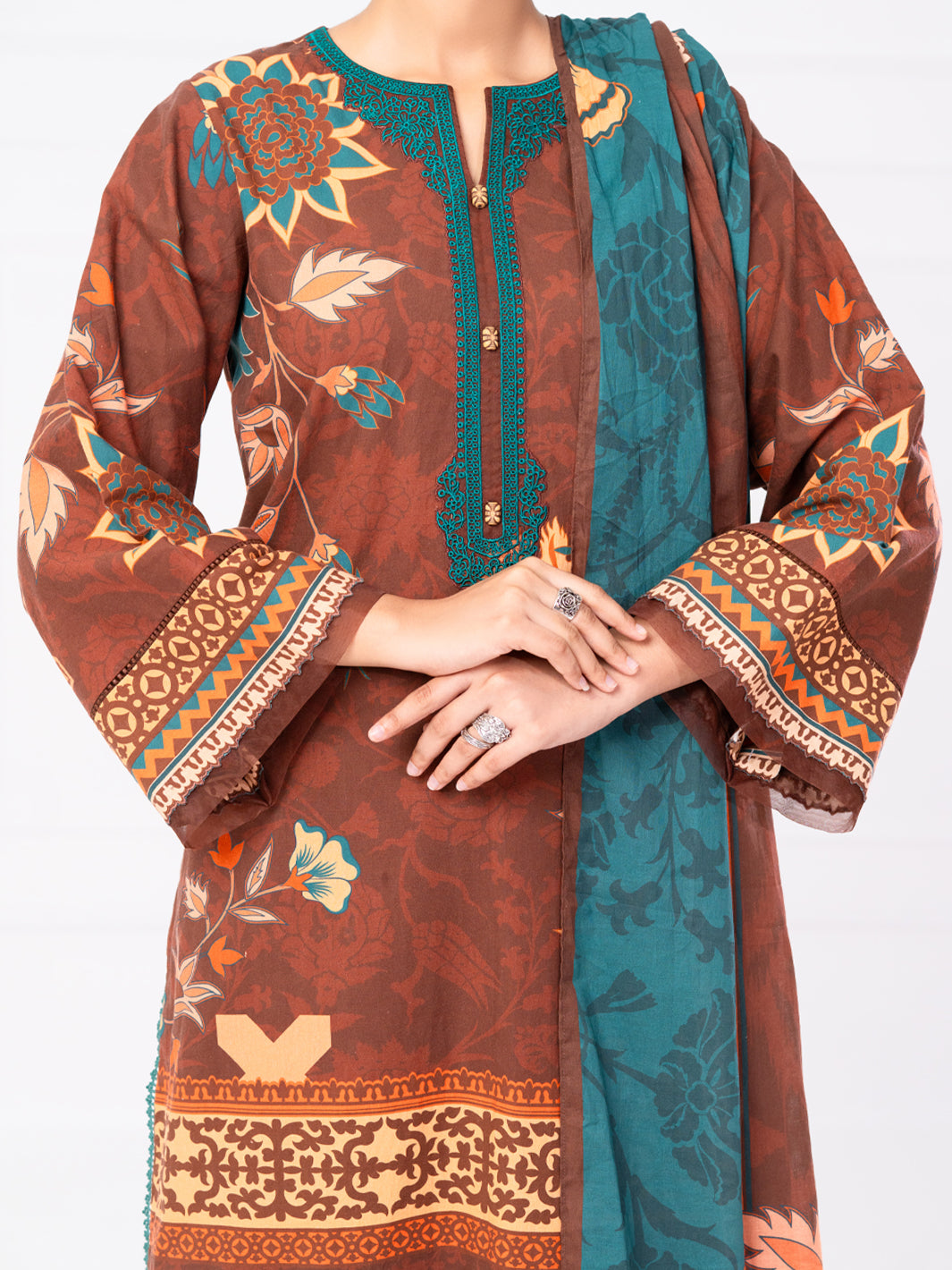 Brown Cambric 3Pc Unstitched - AWP-3PS-788