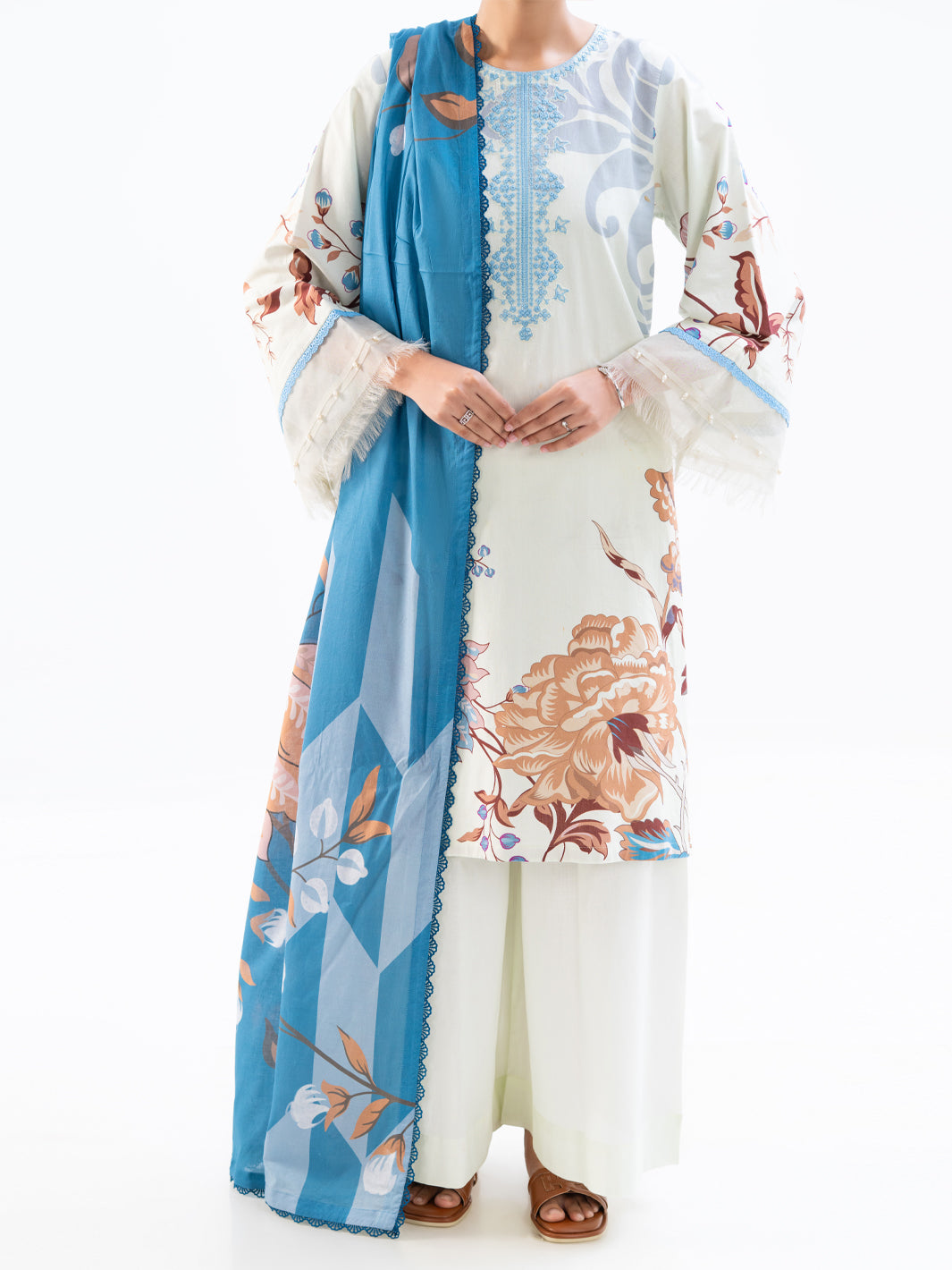 Cream Cambric 3Pc Unstitched - AWP-3PS-789