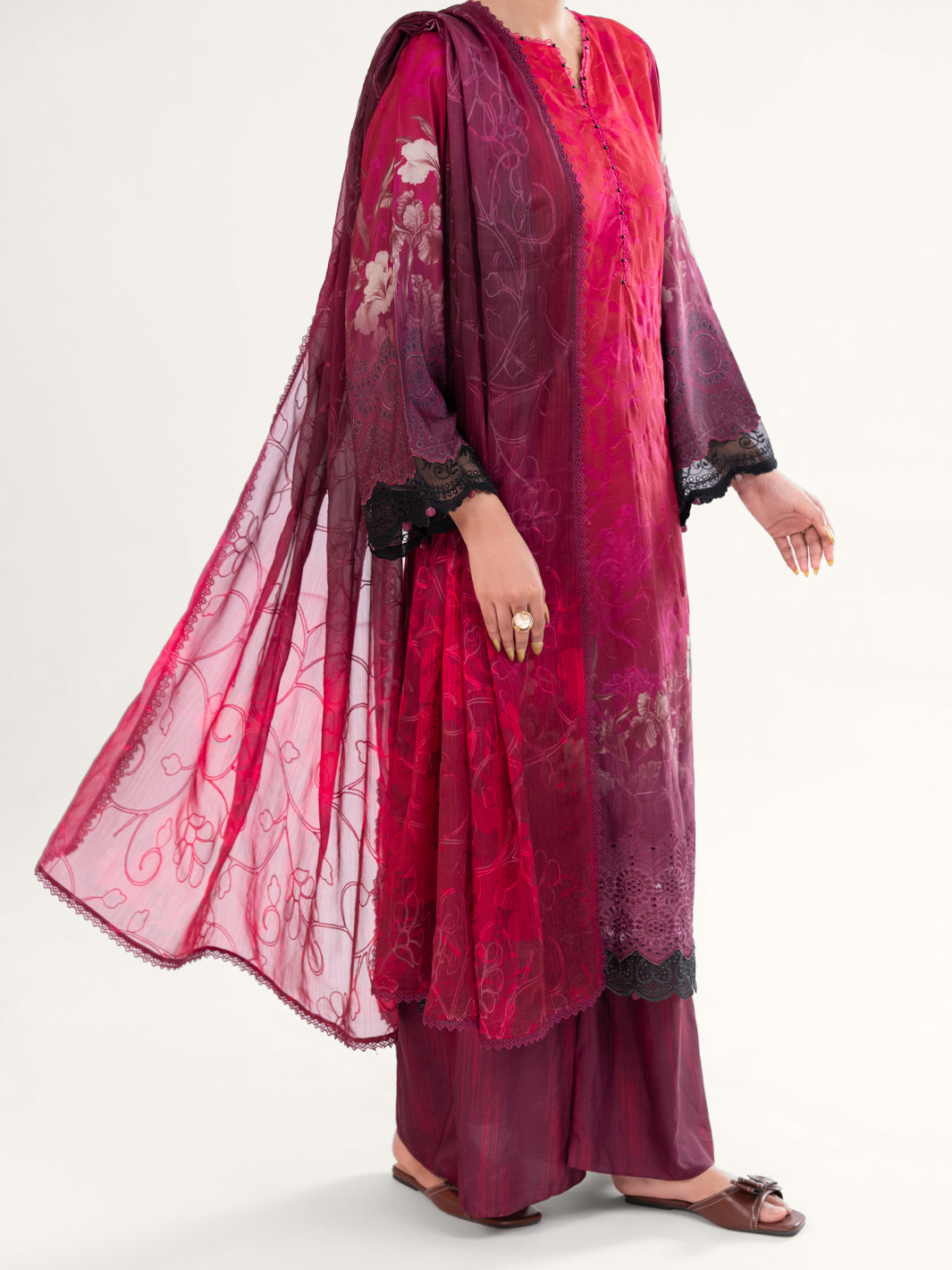 Maroon Poly-Lawn 3Pc Unstitched - AWP-3PS-795