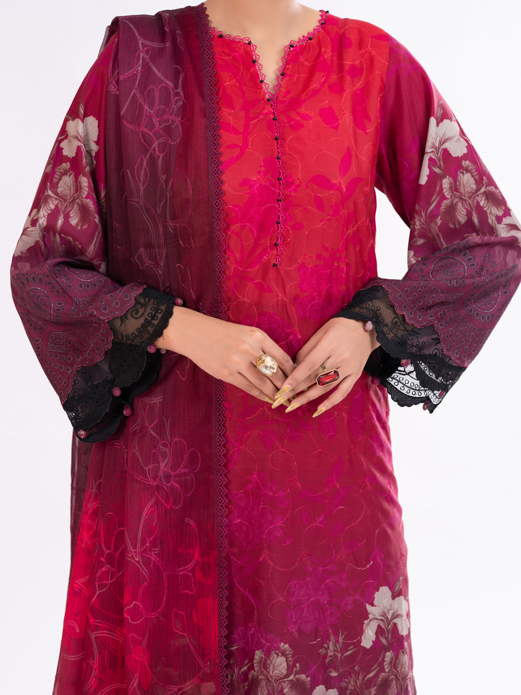 Maroon Poly-Lawn 3Pc Unstitched - AWP-3PS-795