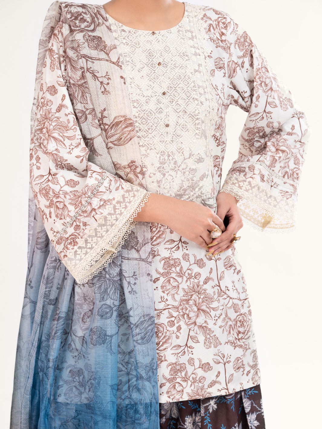 Beige Poly Jacquard 3Pc Unstitched - AWP-3PS-799