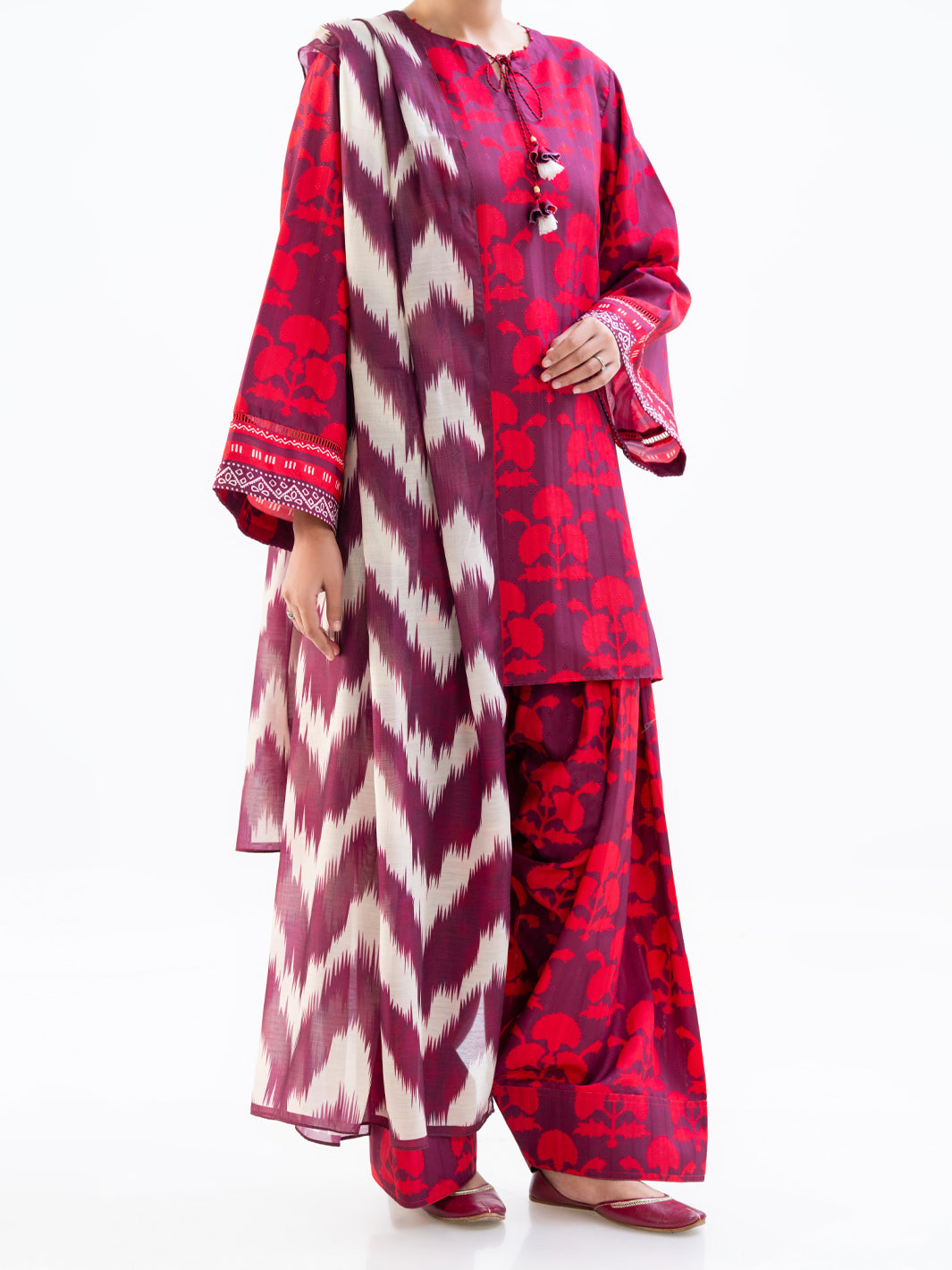 Plum Jacquard 3Pc Unstitched - AWP-3PS-801