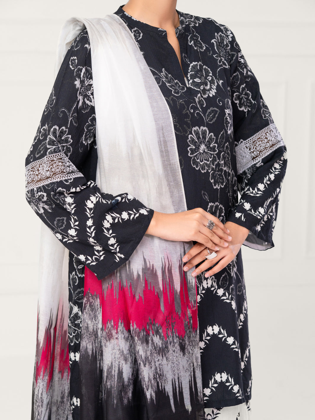 Black Viscose Silk 3Pc Unstitched - AWP-3PS-803