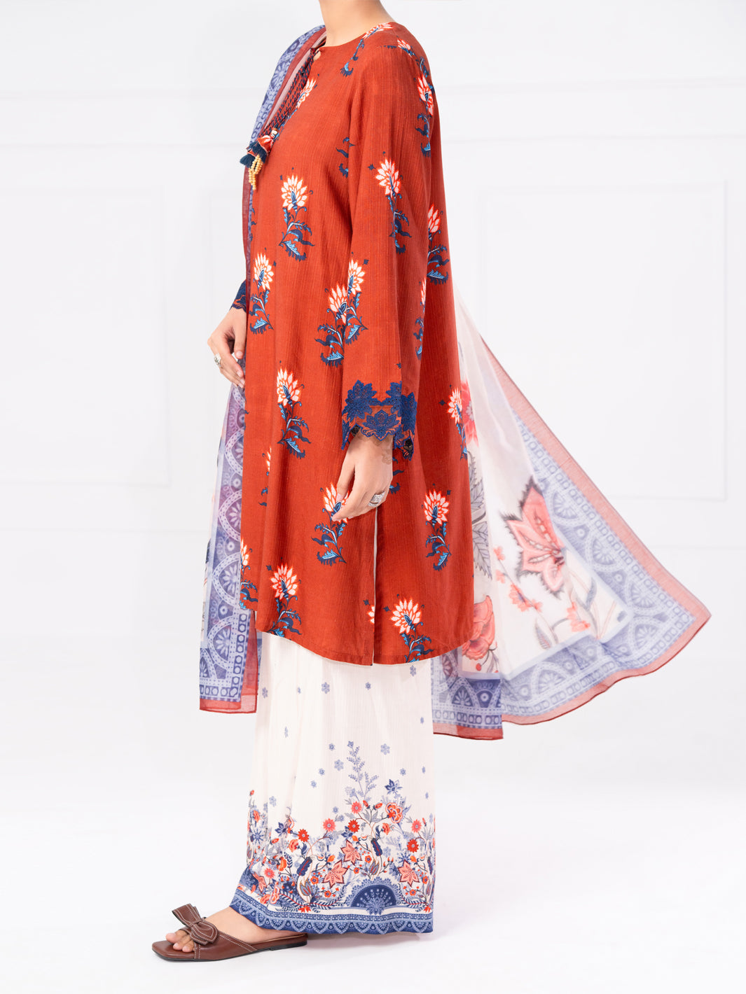 Brown Viscose Raw Silk 3Pc Unstitched - AWP-3PS-804